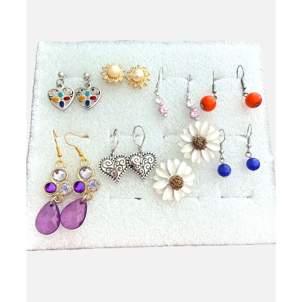 Curated Lot of 8 Pairs Eclectic Vintage Bohemian Earrings Gold Silver Crystal